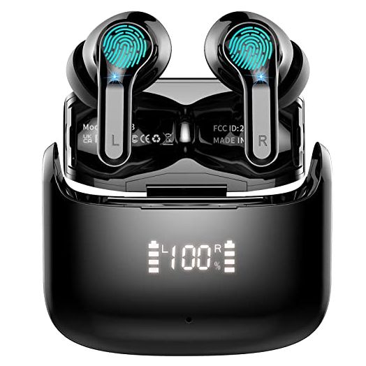 Wireless Earbud, Bluetooth Headphones 5.3 Stereo Bass Earphones 2023 Noise Cancelling 40H Dual Mic Call Earbud in-Ear USB-C LED Display IP7 Waterproof Sport Headset for Android iOS