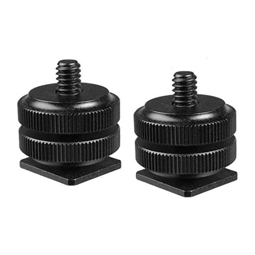 (2 Packs) Fotasy Hot Shoe to 1/4 Adapter, Camera Hot Shoe Mount Adapter, Flash Shoe to 1/4"-20 Male Post Adapter with Locking Disk