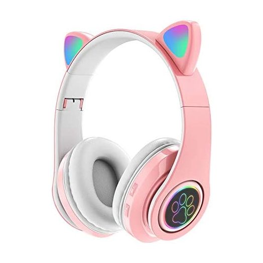 Amazing 7 Cat’s Ears LED Bluetooth Headphones, Active Noise Cancelling Headphones, Wireless Headsets Over Ear, 8Hours Playtime, Hi-Fi Stereo, Deep Bass for Music Game DJ (Sakura Pink)