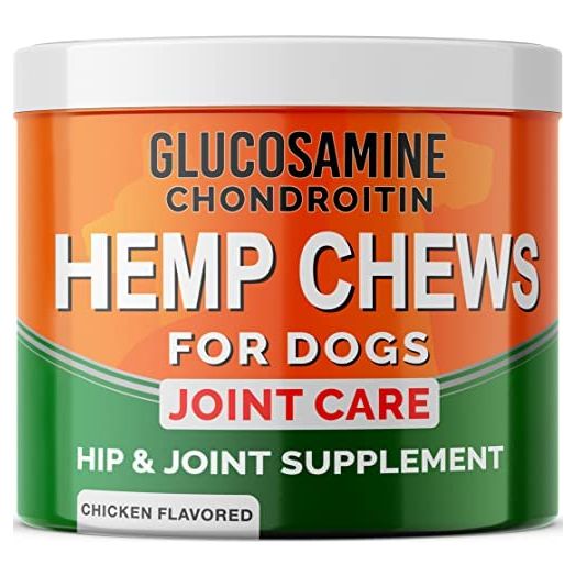 GOODGROWLIES Hemp Chews + Glucosamine - Advanced Dog Joint Supplement - Hemp Seed Oil and Protein - MSM, Chondroitin - Natural Joint Pain Relief - Made in USA, Chicken Flavor