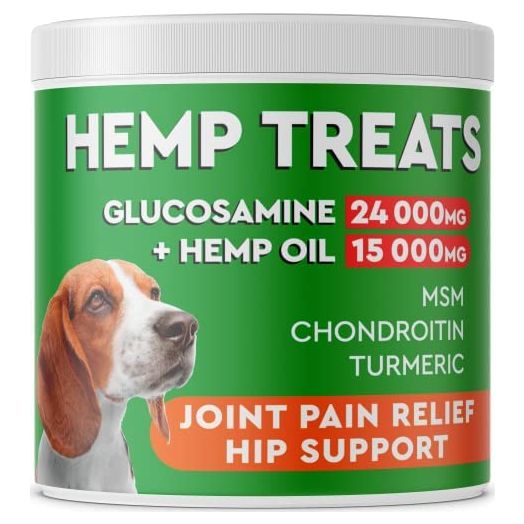 PawfectChew Hemp + Glucosamine Treats for Dogs - Made in USA Hip & Joint Supplement w/Hemp Oil Chondroitin MSM Turmeric - Natural Pain Relief - All Breeds Sizes