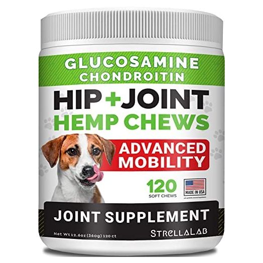 Hemp Treats - Glucosamine Dog Joint Supplement + Omega 3 - w/Hemp Oil - Chondroitin, MSM - Advanced Mobility Chews - Joint Pain Relief - Hip & Joint Care - Chicken Flavor - 120 Ct - Made in USA