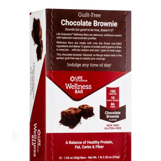 Life Extension Wellness Bar, Chocolate Brownie Flavor - 1 Box of 12 Bars