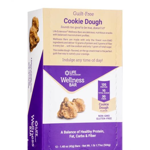 Life Extension Wellness Bar, Cookie Dough Flavor - 1 Box of 12 Bars