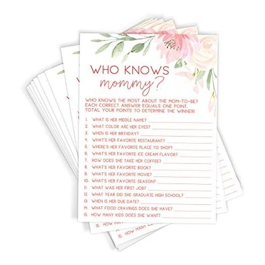 Printed Party Baby Shower Game, Floral, 50 Cards