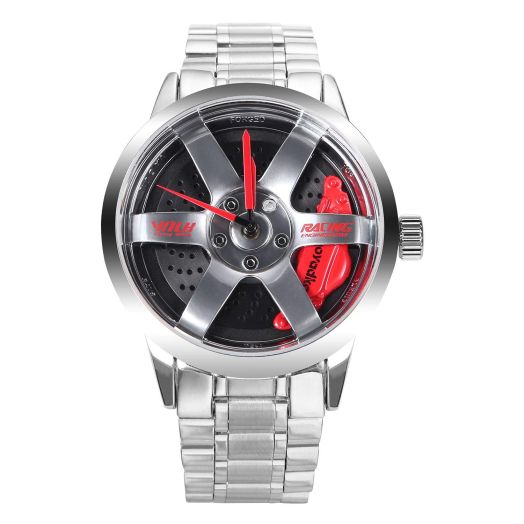 Men Quartz Watch Car Wheel Dial Waterproof Red-3D Brake Caliper Men's Watch-for Best Gift (Silver),NB20210419