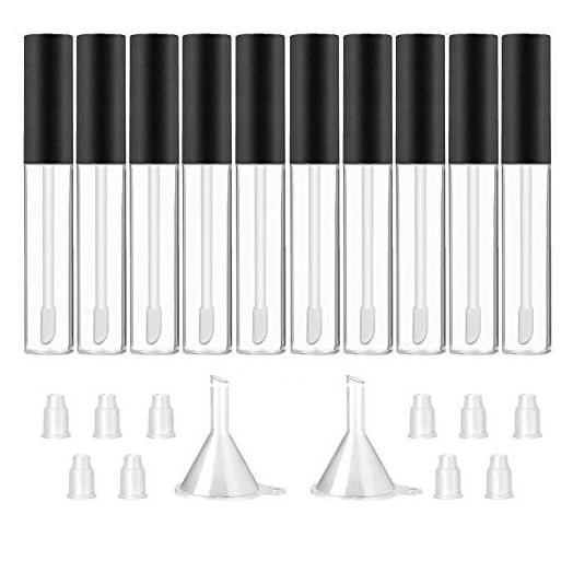 GTHER 10ML Lip Gloss Tubes Empty, Clear Refillable Lip Balm Bottles with Rubber Inserts and Funnel for Lip Samples Set
