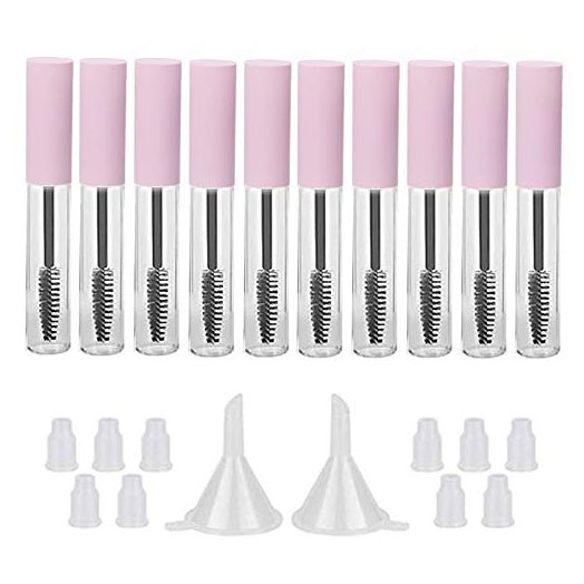 GTHER 10PCS 10ML Empty Mascara Tube Bottle with Eyelash Wand & Rubber Inserts & Funnels Set for Castor Oil/Eyelash Growth Oil, DIY Mascara Eyelash Cream Container with Cap, Matte Pink