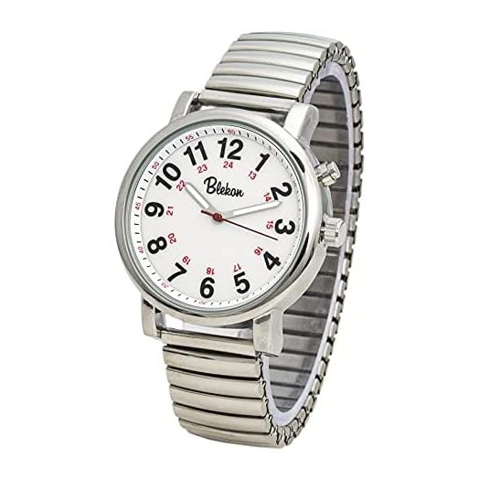 Blekon Original Nurse Watch - Silver Stretch Band, Easy Read Dial, Second Hand, Water Resistant Watch