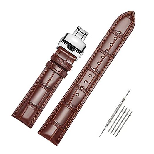 Moran Quick Release Leather Watch Bands Deployment Butterfly Buckle 18mm 20mm 22mm 24mm Blue Black Brown Calfskin Replacement Watch Strap for Men & Women