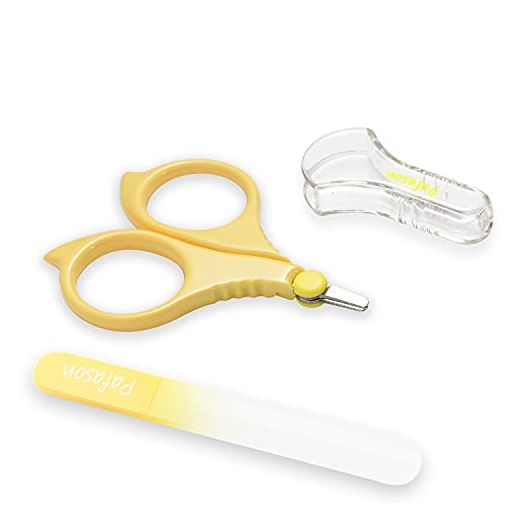 PAFASON Baby Round Tip Safety Manicure Nail Scissors and Baby Glass Nail File Set, Stainless Steel, Czech Float Glass, Ideal Shower Gift for Infant, Newborns, Babies Toddlers