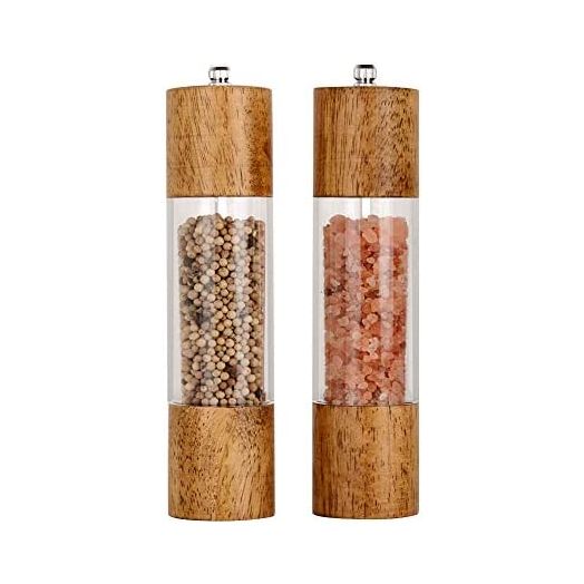 XQXQ Acrylic Salt and Pepper Grinder Set, Manual Salt and Pepper Mills- Wooden Shakers (Pack of 2)