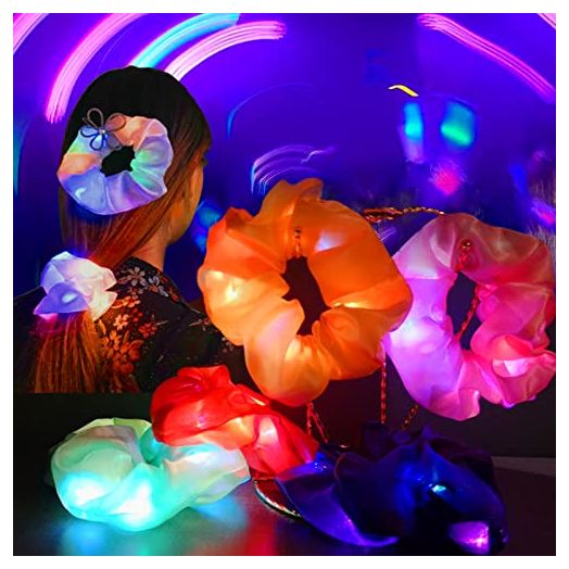 12 Pcs Light Up Scrunchies, LED Scrunchies Silk Hair Bands, Neon Satin Ponytail Elastic Hair Tie