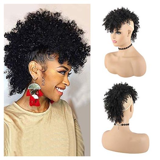 KRSI Afro High Puff Hair Bun Ponytail Drawstring With Bangs, Jerry Curly