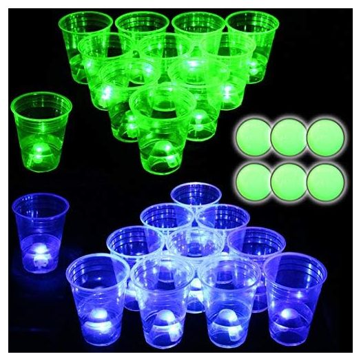 Glow in The Dark Beer Pong Set, Light up Beer Pong Cups for Indoor