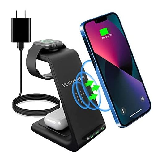 Wireless Charger for Apple,3 in 1 Qi-Certified Fast Wireless Charging Station Stand for iPhone13/12,13/12 Pro,13/12 Pro Max,11/X/XS/XR/8,Apple Watch 7/SE/6/5/4/3/2,AirPods 2/Pro(Adapter Included)