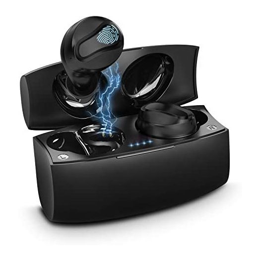 YW YUWISS T04 Bluetooth 5.0 True Wireless Earbuds Touch Control with Charging Case Cordless in Ear Headphones IPX8 Waterproof with Noise Cancelling Mic for Apple iPhone Android Samsung (Black)