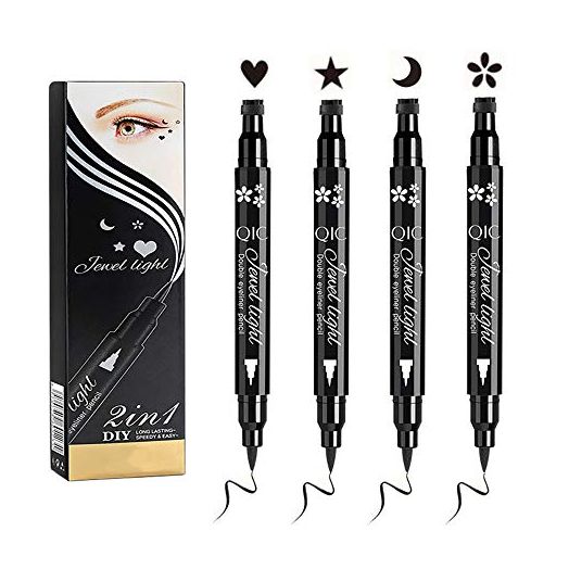 Linble Black Liquid Eyeliner & Stamp Set, 4 PCs Eyeliners and 4 Shapes Stamps