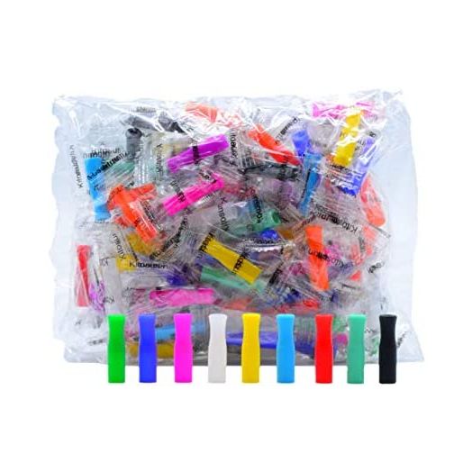 100pcs Straws Tips Reusable Silicone Straws Covers Food Grade Silicone Mouth Pieces Single Wrapped 6MM Outer