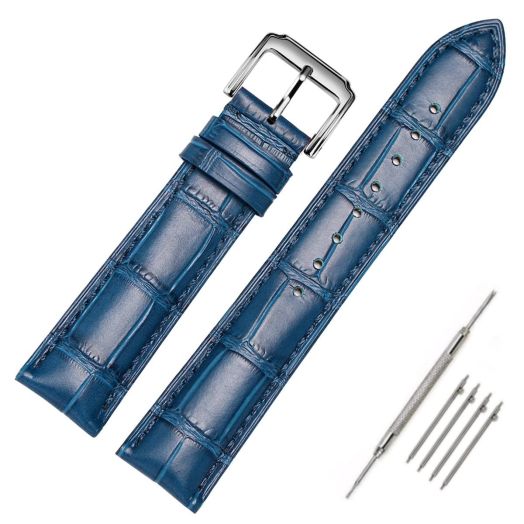 Moran Quick Release Leather Watch Band 18mm 19mm 20mm 21mm 22mm 23mm 24mm Quick Release Calfskin Watch Strap for Men and Women (23mm, Blue--Silver Buckle)