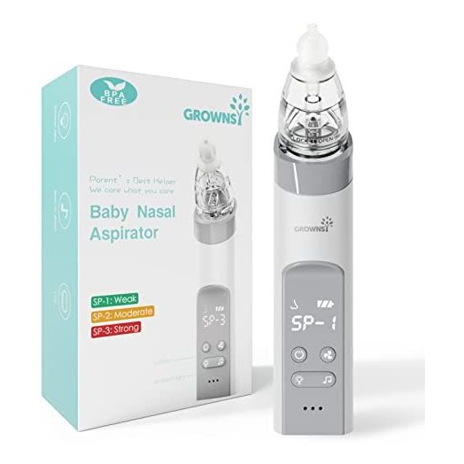 GROWNSY Nasal Aspirator for Baby, Electric Nose Aspirator for Toddler, Baby Nose Sucker, Automatic Nose Cleaner with 3 Silicone Tips, Adjustable Suction Level, Music and Light Soothing Function