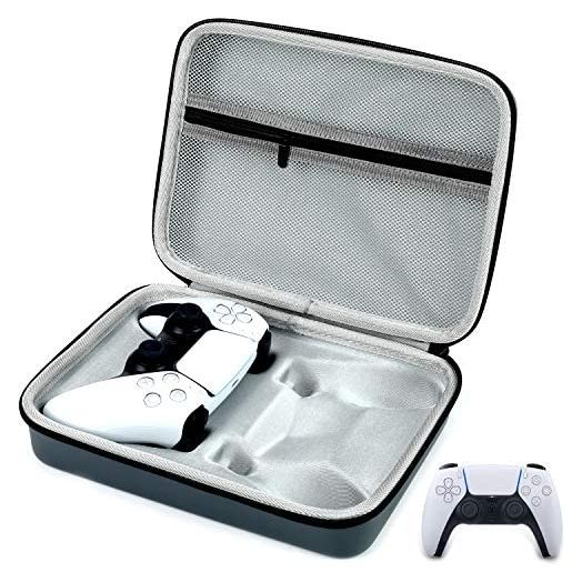 PS5 Console Controller Case, Dual DualSense Protective Hard Shell, Playstation 5 Two Controllers Travel Carrying Bag with Room for Cable Cord and Accessories (Gray)