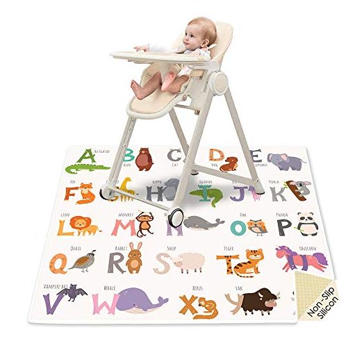 Splat Mat for Under High Chair, 51" SI Anti-Slip Waterproof Multipurpose Splash Mat, Washable High Chair Mat Floor Protection Table Cloth Portable Picnic Play Mat with Early Education Pattern