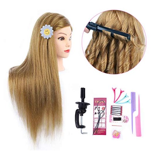 26 Inch Makeup Mannequin Head Long Straight Hair Dresser & Practice Long Training Head Brown Synthetic Hair