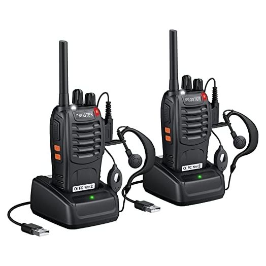 Proster Rechargeable Walkie Talkies 1 Pair, 16 Channel Long Range Two Way Radios with USB Charger Earpiece Mic, Handheld Walky Talky Transceiver 2 Pack
