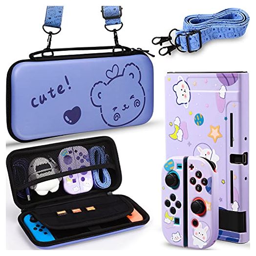 Strawberry Bear Rabbit Protective Case and Carrying Case Compatible with Switch, Soft Slim Case Cover for Console and Controllers, Hard Shell Travel Carrying Bag with 12 Game Card Slots (Rabbit, Bear) [video game] [video game]