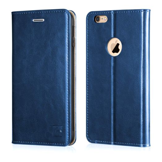 Belemay iPhone 6s Plus Case, iPhone 6 Plus Case, Genuine Leather Case Slim Wallet Flip Cover [Durable Soft TPU Inner Case] Card Holder Slots, Kickstand, Cash Pocket Compatible iPhone 6/6s Plus, Blue