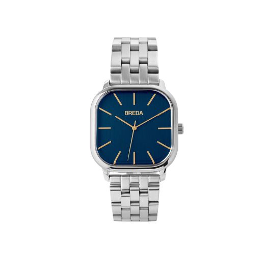 Breda Men's Visser 1737b Silver Square Wrist Watch with Stainless Steel Bracelet, 35MM