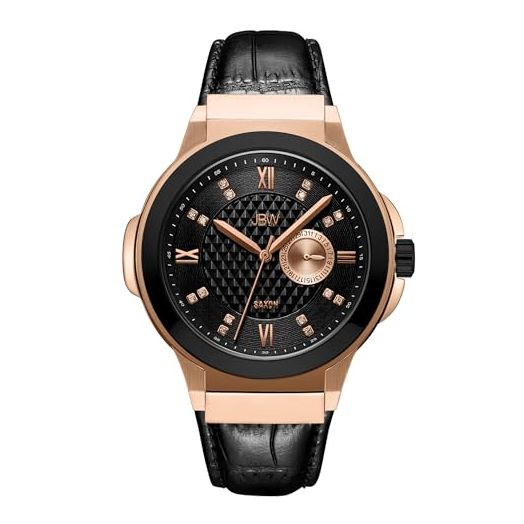 JBW Men's Saxon 48 0.16 ctw Diamond 18K Two Tone Rose Gold-Plated Black Stainless Steel Watch J6373E