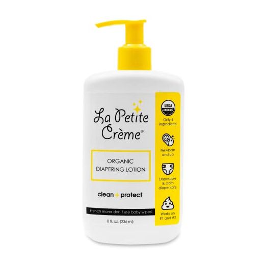 La Petite Creme French Organic Diapering Lotion - Diaper Cream Alternative to Baby Wipes - Gentle Diaper Rash Cream and Skin Cleanser with USDA Certified Organic Ingredients - Baby Essentials (8 oz)