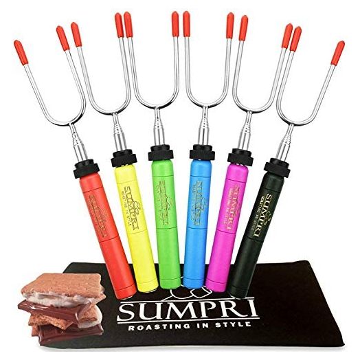 SUMPRI Marshmallow Roasting Sticks, Telescoping Rotating Forks, Set of 6