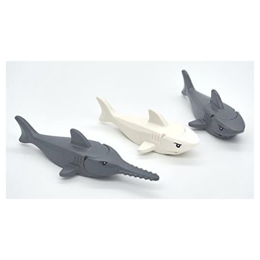 LEGO Shark and Sawfish Combo Pack with Gills and Printed Eyes (1x Dark Gray Sawfish, 1x White Shark, 1x Dark Gray Shark)