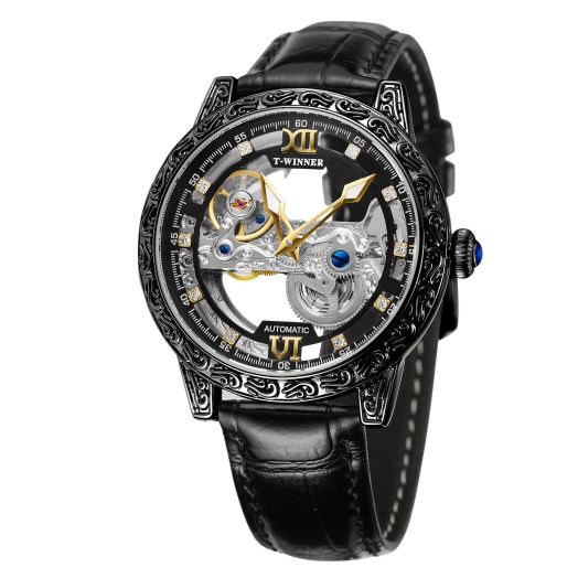 FORSINING New Men's Watches Unique Automatic Luxury Retro Leather Strap Luminous Self Wind Wrist Watch