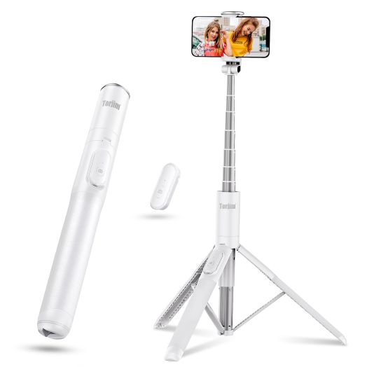 Torjim 60” Phone Tripod & Selfie Stick, All in One Extendable Cell Phone Tripod with Remote Shutter for Live Streaming/Video Recording, Upgraded iPhone Tripod Stand Compatible with iOS/Android(White)