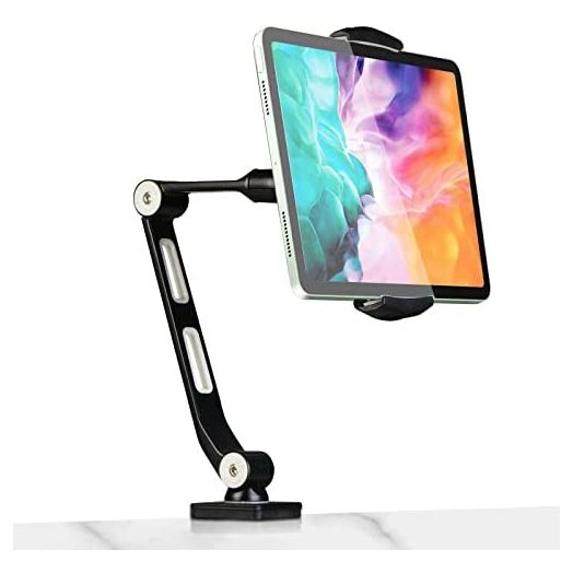 Suptek Aluminum Alloy Cell Phone Desk Mount Stand 360° Tablet Stand and Holders Adjustable for iPad, iPhone, Samsung, Asus and More 4.7-11 inch Devices, Good for Bed, Kitchen, Office (YF208B)