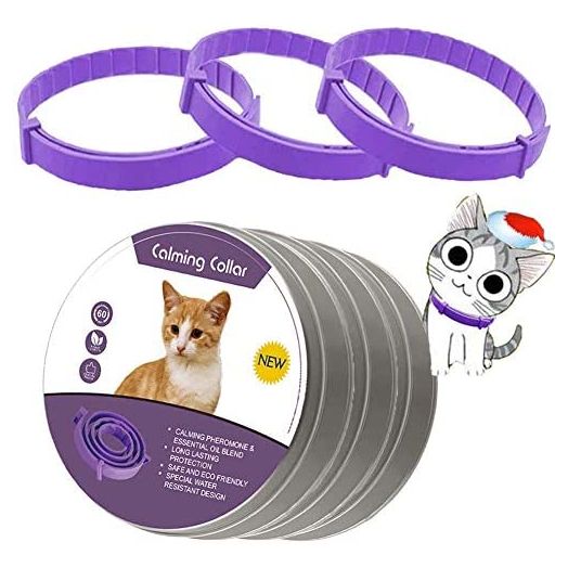 leQuiven Cat Calming Collar, 3 Pack Calming Collar for Cats, Kitten Pheromone Anti-Anxiety Calm Collars, Adjustable Waterproof Collar Up to 15 Inches Fit for Small Medium Large Cats (Violet)
