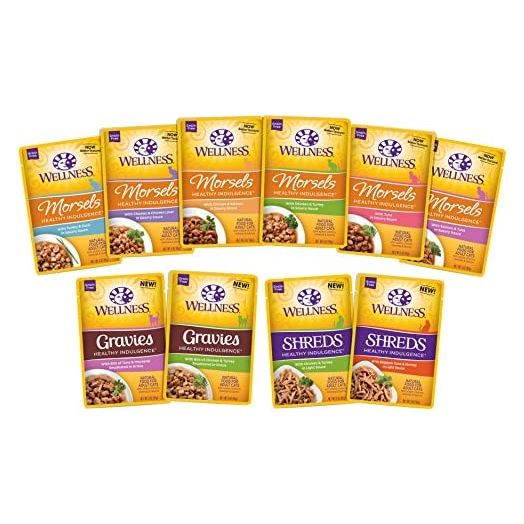 Wellness Healthy Indulgence Wet Cat Food Pouch Variety Pack, 10 Flavors, 3-Ounces Each