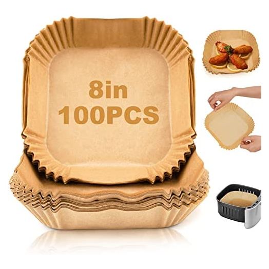 Disposable Air Fryer Paper Liners: 100PCS 8 Inch Square Liners for Air Fryer, Grease and Water Proof Non Stick Basket Parchment Paper