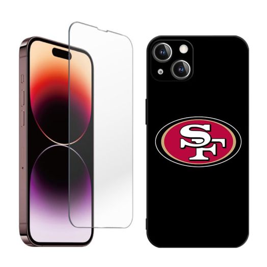 DunLap fit 49ers for iPhone 14 Case, 1X Case [Not-Yellowing] with 1X Tempered Glass Screen Protector +, [Military-Grade Drop Protection] Phone Case 6.1 Inch