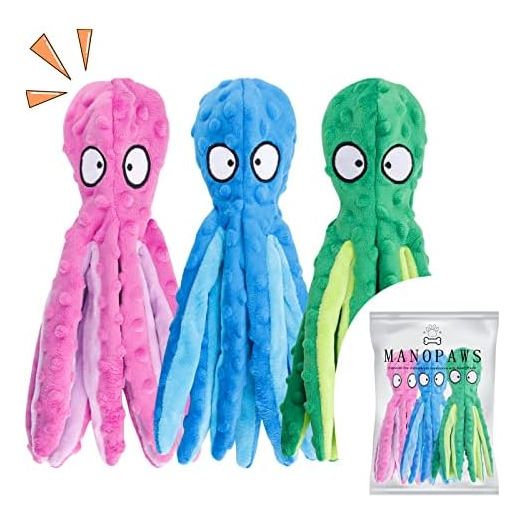 3 Pack Dog Toys for Small Dogs, Medium Dogs, Large Dogs, Puppy Teething Chew Toys, Aggressive chewers, No Stuffing Crinkle Plush Dog Toys (Octopus)