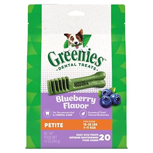 GREENIES Petite Natural Dog Dental Care Chews Oral Health Dog Treats Blueberry Flavor, 12 oz. Pack (20 Treats)