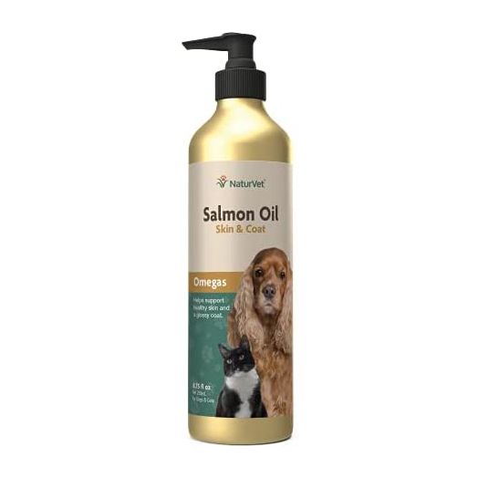 NaturVet – Salmon Oil Skin & Coat Plus Omegas – Supports Healthy Skin & Glossy Coat – Source of Omega-3 & 6 Fatty Acids – for Dogs & Cats (8.75 oz Oil)