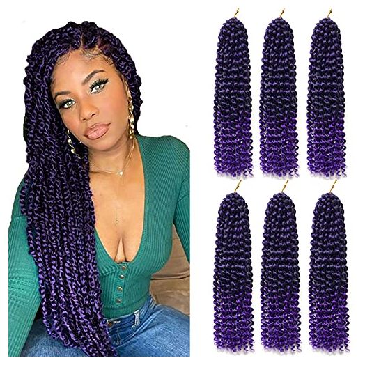Passion Twists Hair 18inch Ombre Purple Water Wave Crochet Hair for Butterfly Soft Locs Synthetic (6 Pack)