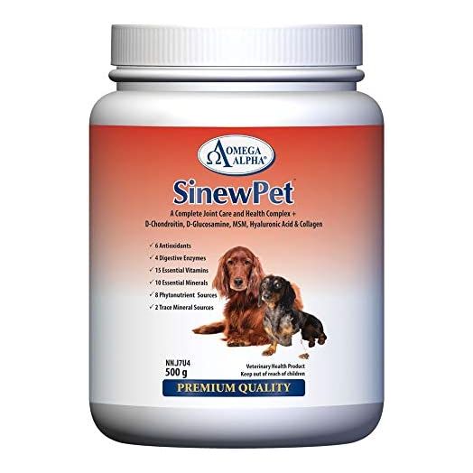 Omega Alpha Pets - Performance & Mobility-A Complete Joint Care and Health Complex + D-Chondroitin, D-Glucosamine, MSM, Hyaluronic Acid & Collagen- SinewPet-500g (One Bottles)