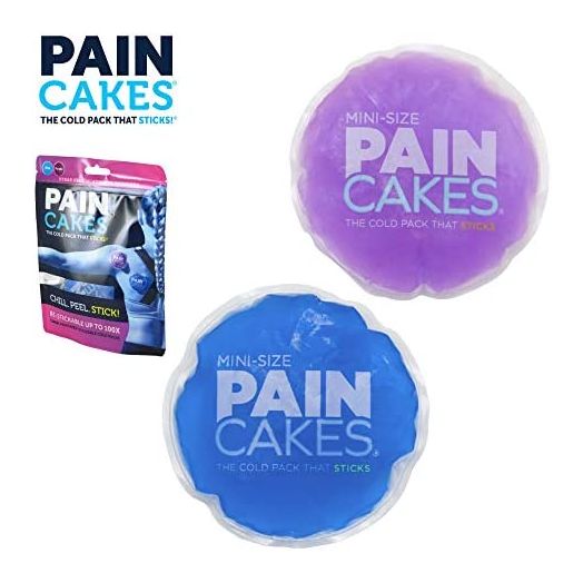 PAINCAKES Mini The Cold Pack That Sticks & Stays in Place- Reusable Cold Therapy Ice Pack Conforms to Body, 1 Set Mini (1 Purple, 1 Blue- 2.88")