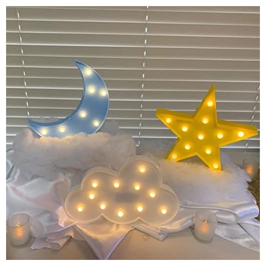 ZUOVAOV Stars, Moon and Clouds Logo Night Light, Cute Baby Room Decoration Night Light, Party Party Shiny Decorative Ornament. (Yellow Stars + Blue Moon + White Clouds)